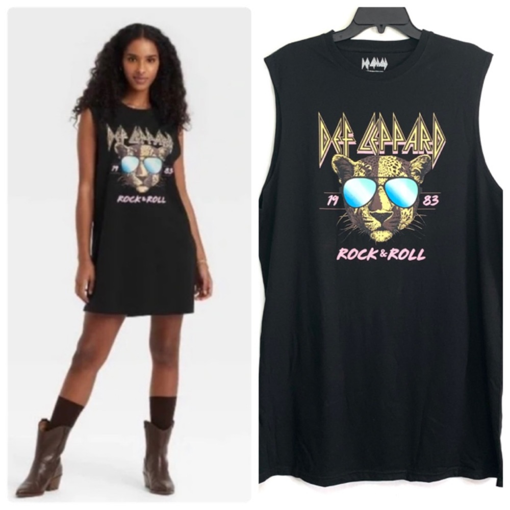 Def Leppard 1983 "Rock & Roll" Women's Black Sleeveless Graphic Tank Shirt Dress